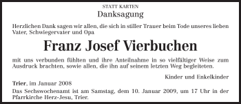 Traueranzeige von Franz Josef Vierbuchen von TRIERISCHER VOLKSFREUND