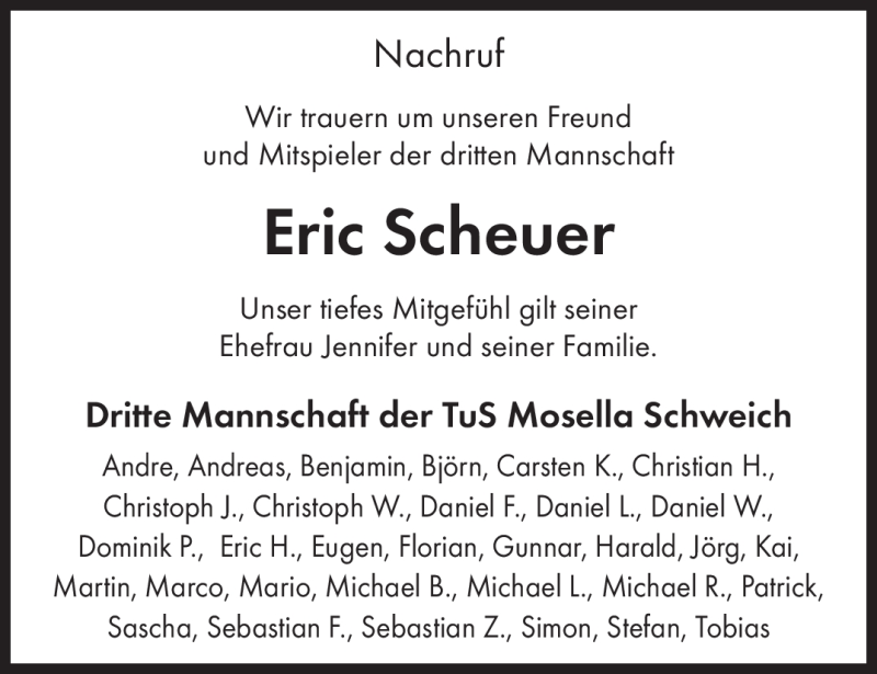  Traueranzeige für Eric Scheuer vom 01.08.2012 aus TRIERISCHER VOLKSFREUND