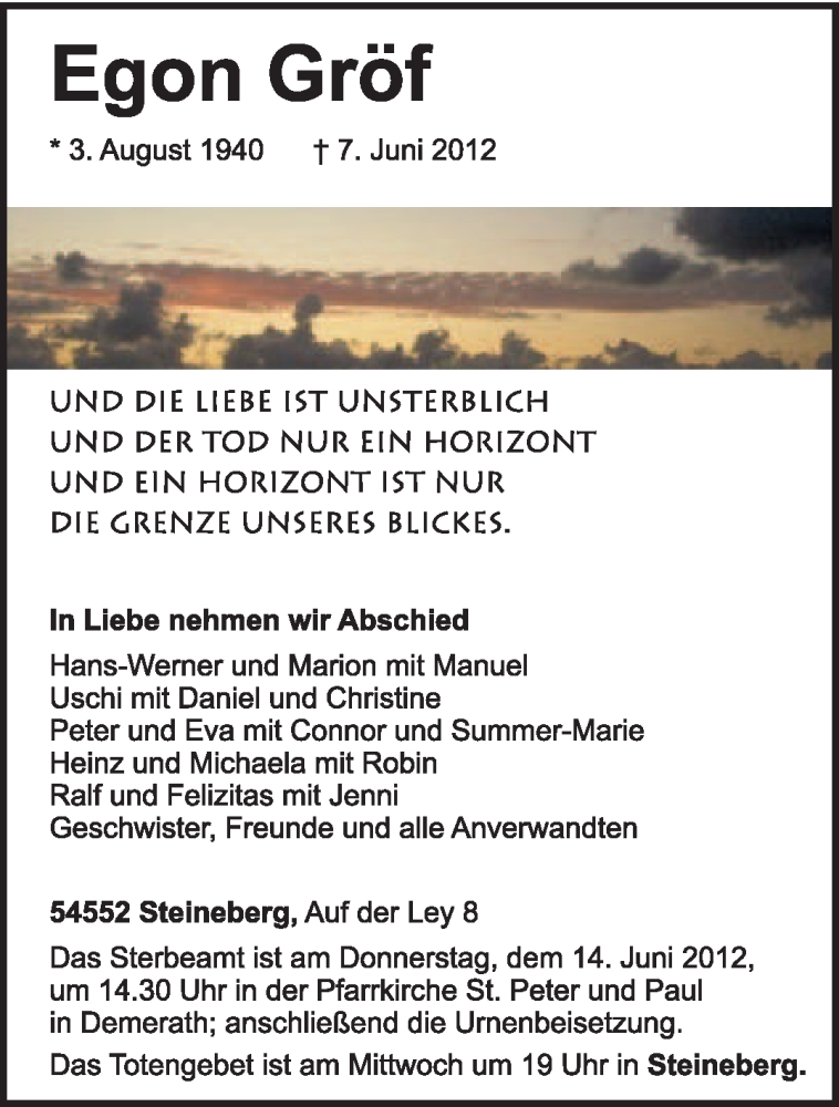  Traueranzeige für Egon Gröf vom 09.06.2012 aus TRIERISCHER VOLKSFREUND