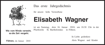 Traueranzeige von Elisabeth Wagner von TRIERISCHER VOLKSFREUND