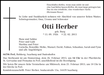 Traueranzeige von Otti Herber von trierischer_volksfreund