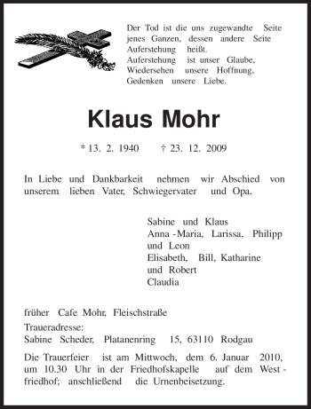 Traueranzeige von Klaus Mohr von TRIERISCHER VOLKSFREUND
