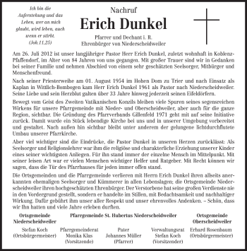 Traueranzeige von Erich Dunkel von TRIERISCHER VOLKSFREUND