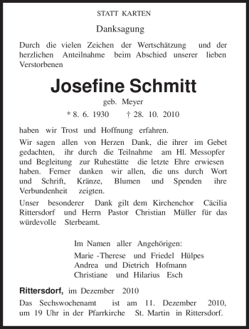 Traueranzeige von Josefine Schmitt von TRIERISCHER VOLKSFREUND