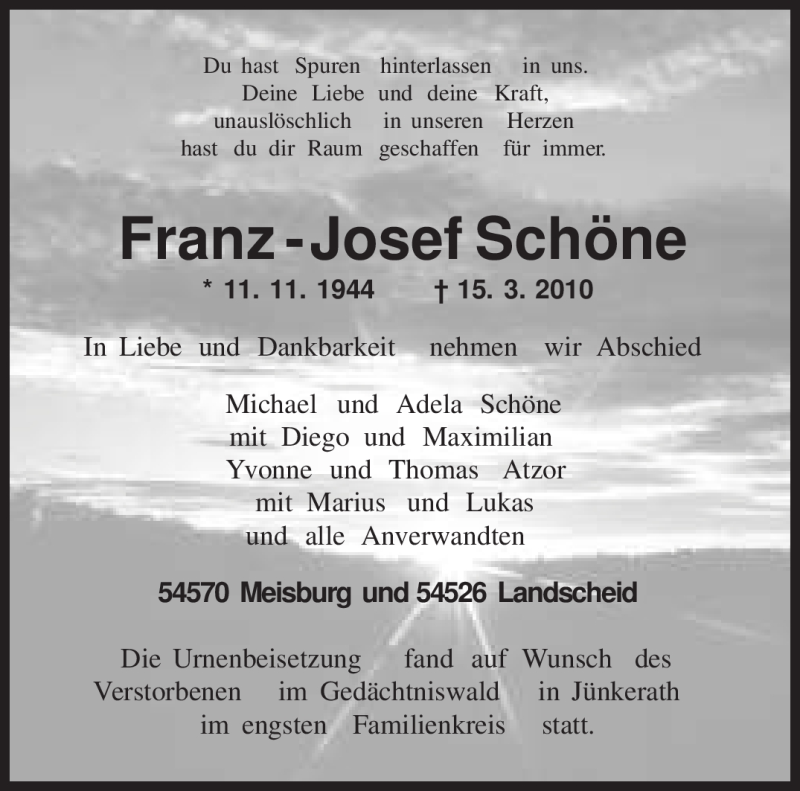 Traueranzeige für Franz - Josef Schöne vom 23.03.2010 aus TRIERISCHER VOLKSFREUND
