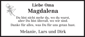 Traueranzeige von Magdalena Unbekannt von TRIERISCHER VOLKSFREUND