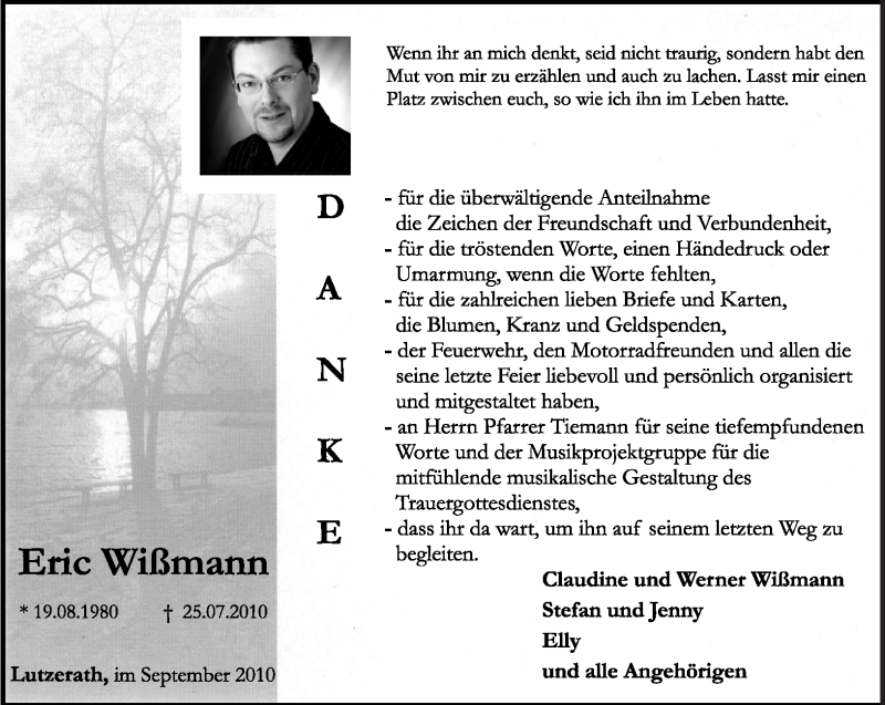  Traueranzeige für Eric Wißmann vom 04.09.2010 aus TRIERISCHER VOLKSFREUND