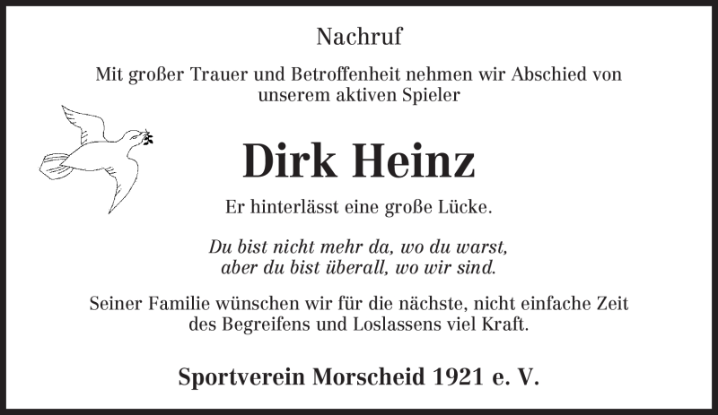  Traueranzeige für Dirk Heinz vom 02.10.2008 aus TRIERISCHER VOLKSFREUND