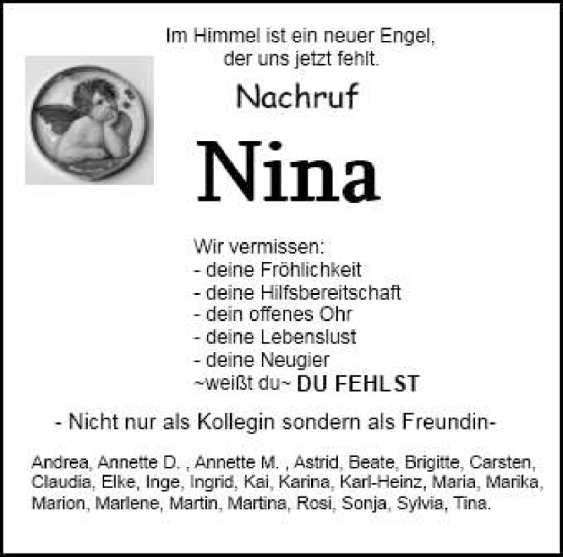  Traueranzeige für Nina Rietz vom 23.11.2009 aus TRIERISCHER VOLKSFREUND