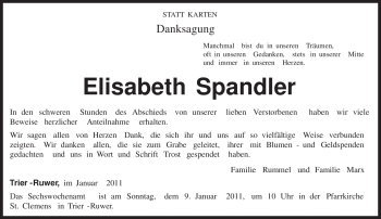Traueranzeige von Elisabeth Spandler von TRIERISCHER VOLKSFREUND