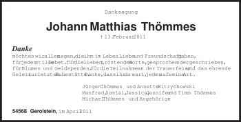 Traueranzeige von Johann Matthias Thömmes von TRIERISCHER VOLKSFREUND