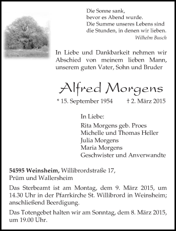 Traueranzeige von Alfred Morgens von trierischer_volksfreund