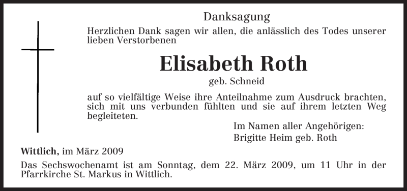  Traueranzeige für Elisabeth Roth vom 14.03.2009 aus TRIERISCHER VOLKSFREUND