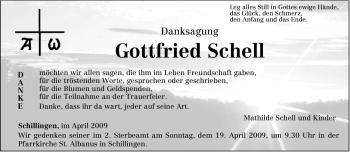 Traueranzeige von Gottfried Schell von TRIERISCHER VOLKSFREUND