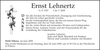 Traueranzeige von Ernst Lehnertz von TRIERISCHER VOLKSFREUND