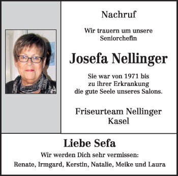 Traueranzeige von Josefa Nellinger von TRIERISCHER VOLKSFREUND