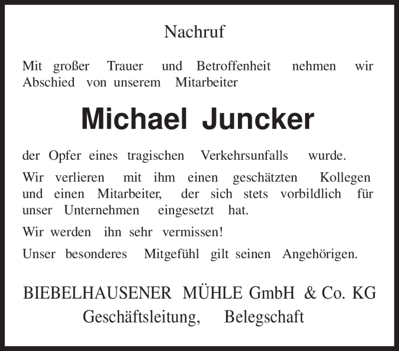  Traueranzeige für Michael Juncker vom 11.10.2011 aus TRIERISCHER VOLKSFREUND