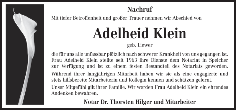  Traueranzeige für Adelheid Klein vom 14.08.2012 aus TRIERISCHER VOLKSFREUND