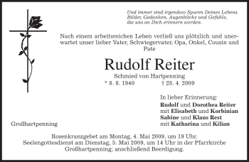 Traueranzeige von Rudolf Reiter von TRIERISCHER VOLKSFREUND
