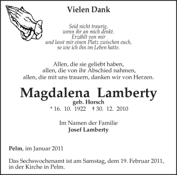 Traueranzeige von Magdalena Lamberty von TRIERISCHER VOLKSFREUND