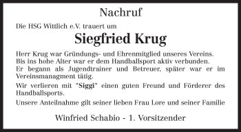 Traueranzeige von Siegfried Krug von TRIERISCHER VOLKSFREUND
