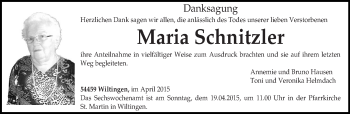 Traueranzeige von Maria Schnitzler von trierischer_volksfreund