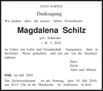 Traueranzeige von Magdalena Schilz von TRIERISCHER VOLKSFREUND