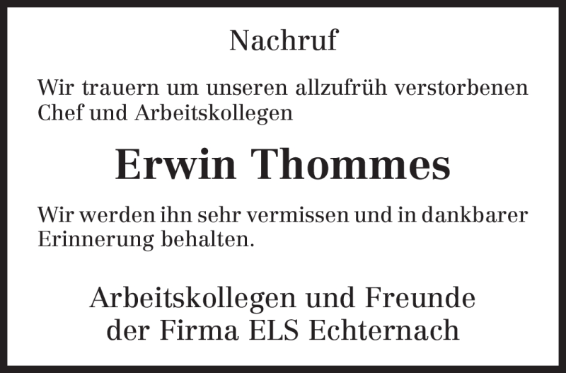  Traueranzeige für Erwin Thommes vom 22.10.2009 aus TRIERISCHER VOLKSFREUND