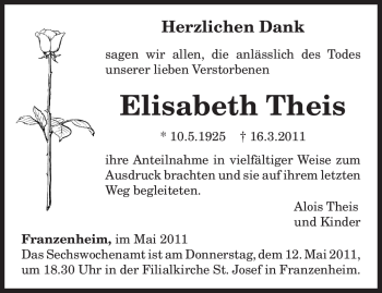 Traueranzeige von Elisabeth Theis von TRIERISCHER VOLKSFREUND
