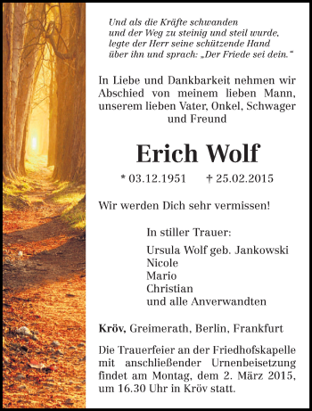 Traueranzeige von Erich Wolf von trierischer_volksfreund