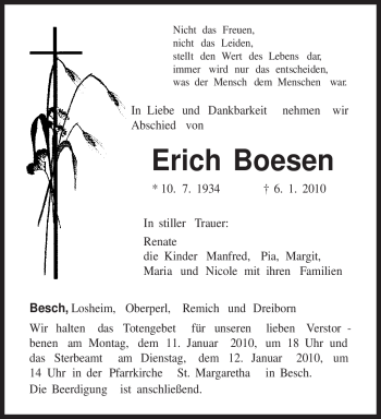 Traueranzeige von Erich Boesen von TRIERISCHER VOLKSFREUND