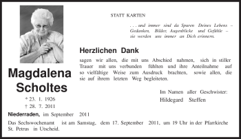 Traueranzeige von Magdalena Scholtes von TRIERISCHER VOLKSFREUND
