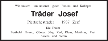 Traueranzeige von Träder Josef von TRIERISCHER VOLKSFREUND