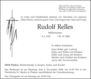 Traueranzeige von Rudolf Relles von TRIERISCHER VOLKSFREUND