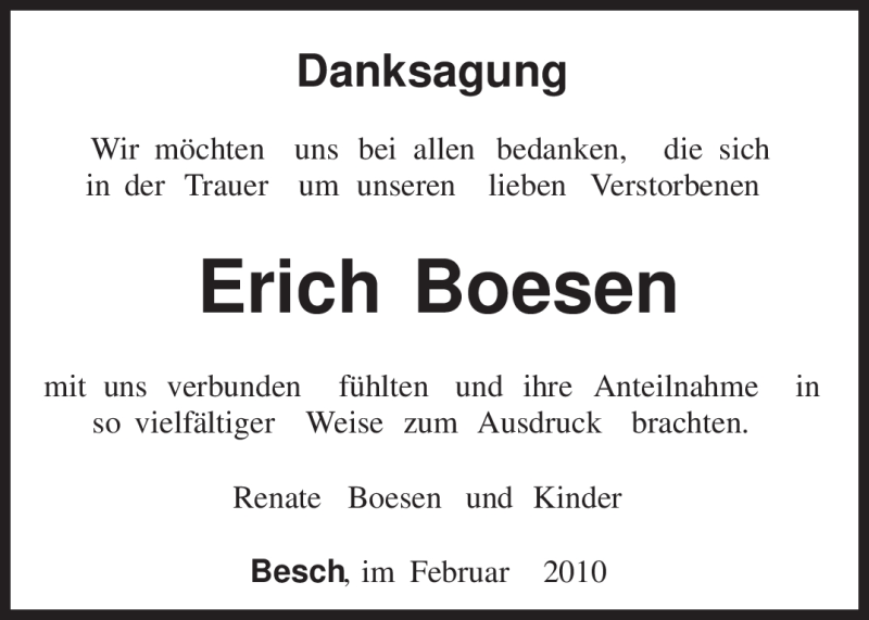  Traueranzeige für Erich Boesen vom 05.02.2010 aus TRIERISCHER VOLKSFREUND