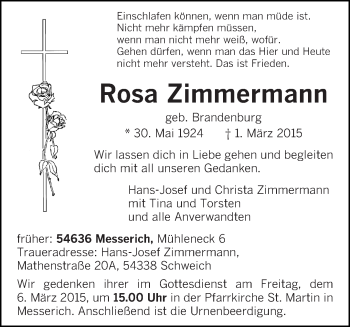 Traueranzeige von Rosa Zimmermann von trierischer_volksfreund
