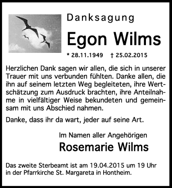 Traueranzeige von Egon Wilms von trierischer_volksfreund