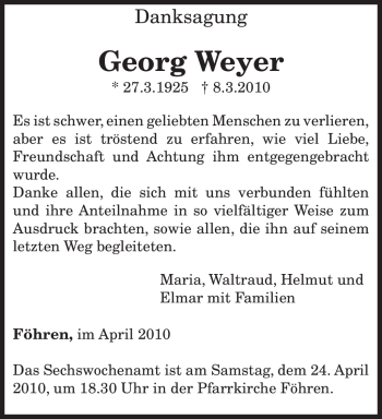 Traueranzeige von Georg Weyer von TRIERISCHER VOLKSFREUND