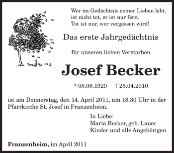 Traueranzeige von Josef Becker von TRIERISCHER VOLKSFREUND