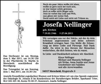 Traueranzeige von Josefa Nellinger von TRIERISCHER VOLKSFREUND