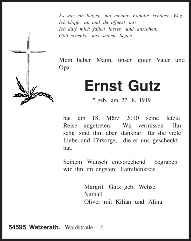 Traueranzeigen Von Ernst Gutz Volksfreund Trauer De ernst gutz volksfreund trauer