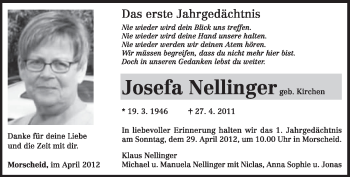 Traueranzeige von Josefa Nellinger von TRIERISCHER VOLKSFREUND