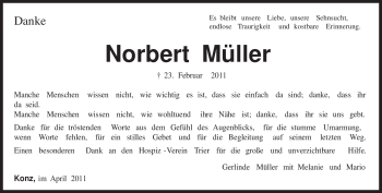 Traueranzeige von Norbert Müller von TRIERISCHER VOLKSFREUND