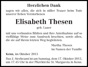 Traueranzeige von Elisabeth Thesen von trierischer_volksfreund