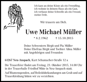 Traueranzeige von Uwe Michael Müller von trierischer_volksfreund