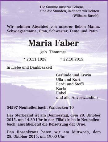 Traueranzeige von Maria Faber von trierischer_volksfreund