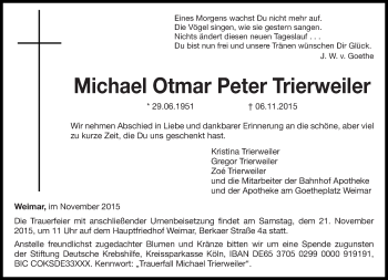 Traueranzeige von Michael Otmar Peter Trierweiler von trierischer_volksfreund