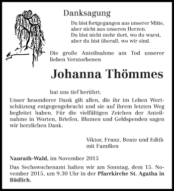 Traueranzeige von Johanna Thömmes von trierischer_volksfreund