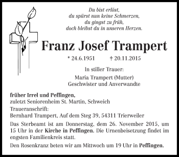 Traueranzeige von Franz Josef Trampert von trierischer_volksfreund