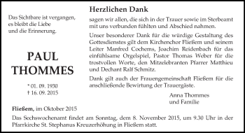 Traueranzeige von Paul Thommes von trierischer_volksfreund